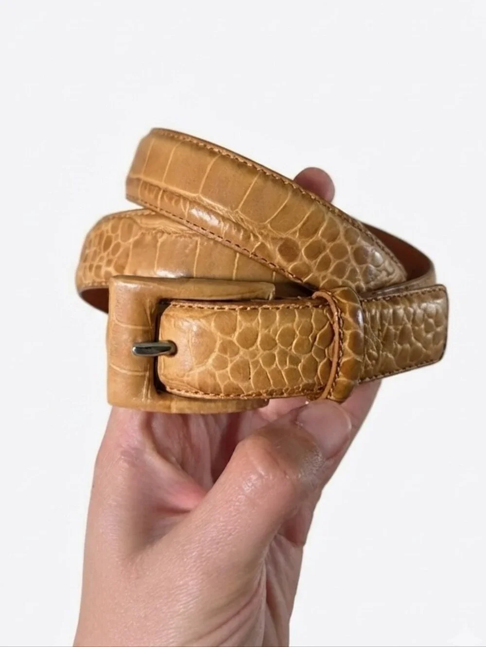 Vintage Lauren Ralph Lauren Tan Croc Embossed Leather Belt, Size XL
